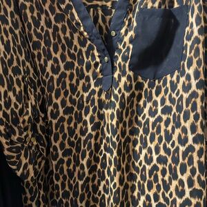 Leopard Print Blouse with Black Accents